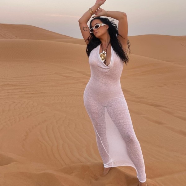 Solid Color Sleeveless Hooded Long Dress GAXB-A483DS