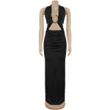 Sexy Solid Color Tie Up Maxi Dress BY-7572