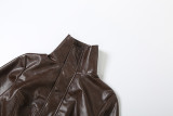 High-Neck Solid Color Short Zipper PU Leather Jacket XEF-K25C84468