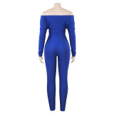 Solid Color V Neck Long Sleeve Jumpsuit GAXB-A564JP
