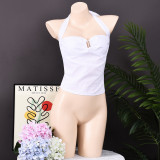 Halterneck Solid Color Backless Tops GFRT-32412TBY