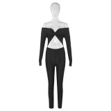 Solid Color V Neck Long Sleeve Jumpsuit GAXB-A564JP