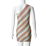 Slash Shoulder Sleeveless Knits Mini Dress GFRT-041674DBG