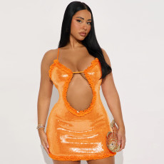 Sexy Hollow Out Sequin Mini Dress CYA-902058