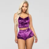 Lace-Up Velvet Lace Two-Piece Shorts Nightclub Set SH-3431