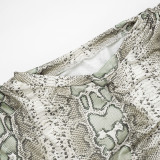 Snake Print Sleeveless Bobysuit Two Piece Shorts Set MXBF-J25ST348