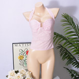 Halterneck Solid Color Backless Tops GFRT-32412TBY