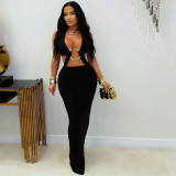 Sexy Solid Color Tie Up Maxi Dress BY-7572