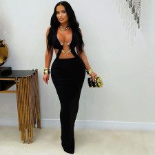 Sexy Solid Color Tie Up Maxi Dress BY-7572