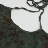 Long Sleeve Print Tie Up Backless Maxi Dress GAXB-A646DS