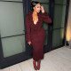 Deep V Neck Solid Color Knits Long Dress DLSF-W25D84208