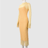 Lace See Through Long Sleeve Slim Long Dress GFRT-32428SBY