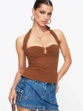 Halterneck Solid Color Backless Tops GFRT-32412TBY