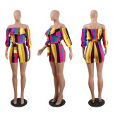 Printed Off Shoulder Waist Belt Jumpsuit FSXF-F25X