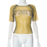 Letter Print Short Sleeve Tops GSBW-Q23TP410