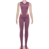 Solid Color Tie Up Bodysuit Two Piece Pants Set XEF-K25Q85558