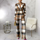 Plaid Print Long Sleeve Blazer Pants 2 Piece Set YF-10952
