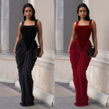 Sleeveless Backless Ruched Maxi Dress BY-7582