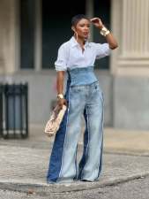 Plus Size Fashion Patchwork Washed Loose Jeans GYLN-9207