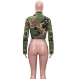 Camouflage Print Lapel Neck Short Coats SH-390421
