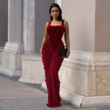 Sleeveless Backless Ruched Maxi Dress BY-7582
