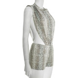 Snake Print Sleeveless Bobysuit Two Piece Shorts Set MXBF-J25ST348