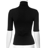 Solid Color High Collar Tight Tops GSBW-Y25TP032