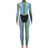Contrast Color Long Sleeve Tight Jumpsuit DLSF-K25Q85453
