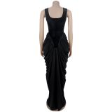 Sleeveless Backless Ruched Maxi Dress BY-7582