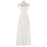 Solid Color Square Neck Long Dress GAXB-A588DS