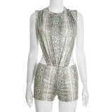 Snake Print Sleeveless Bobysuit Two Piece Shorts Set MXBF-J25ST348