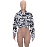 Camouflage Print Lapel Neck Short Coats SH-390421