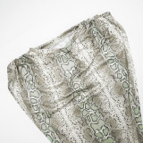 Snake Print Sleeveless Bobysuit Two Piece Shorts Set MXBF-J25ST348