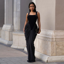 Sleeveless Backless Ruched Maxi Dress BY-7582