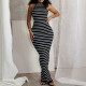 Stripe Backless Halterneck Bandage Dress GFRT-041718DBG