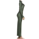 Ruched Long Sleeve Solid Color Maxi Dress XEF-K25D85352