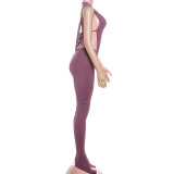 Solid Color Tie Up Bodysuit Two Piece Pants Set XEF-K25Q85558