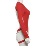 Solid Color Backless Long Sleeve Bodysuit GAXB-W332BS