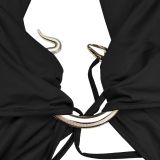 Sexy Solid Color Tie Up Maxi Dress BY-7572