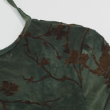 Long Sleeve Print Tie Up Backless Maxi Dress GAXB-A646DS