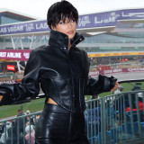 High-Neck Solid Color Short Zipper PU Leather Jacket XEF-K25C84468