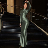 Ruched Long Sleeve Solid Color Maxi Dress XEF-K25D85352