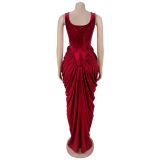 Sleeveless Backless Ruched Maxi Dress BY-7582