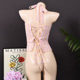 Halterneck Solid Color Backless Tops GFRT-32412TBY