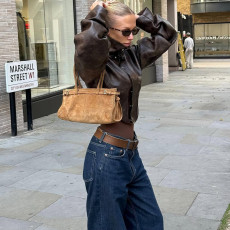 High-Neck Solid Color Short Zipper PU Leather Jacket XEF-K25C84468