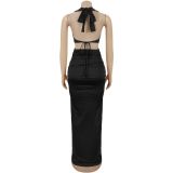 Sexy Solid Color Tie Up Maxi Dress BY-7572