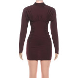 Solid Color Long Sleeve Ruched Mini Dress DLSF-K25D85398