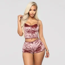 Lace-Up Velvet Lace Two-Piece Shorts Nightclub Set SH-3431
