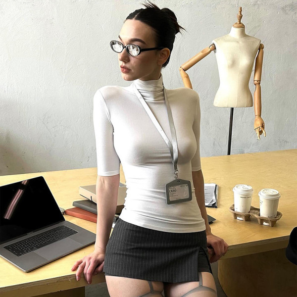 Solid Color High Collar Tight Tops GSBW-Y25TP032