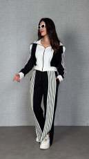 Striped Velvet Patchwork Long-Sleeve Zipper Pants Set TE-4741